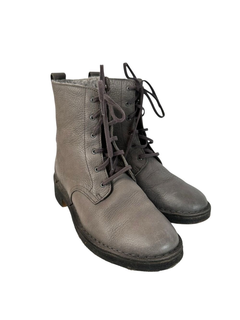 Clarks Gray Leather Combat Boots Lace Up Ankle Moto Women 7.5